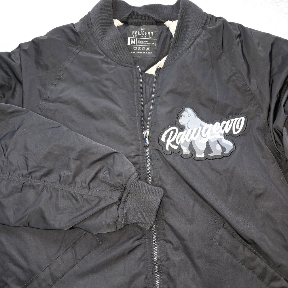 Rawgear Men M Black Fur Lined Bomber Jacket Gorilla Streetwear Flight Coat RARE.